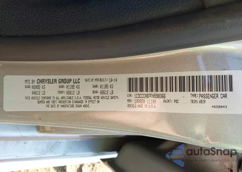 2015 Chrysler 200 Limited z USA, uszkodzony, nr VIN 1C3CCCAB7FN598366